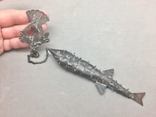 Antique Spanish Colonial Peru 12" Large Tupu Shawl Pin Peacock Articulated Fish