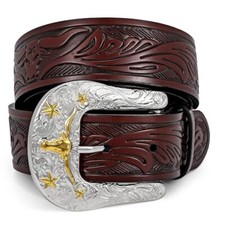 Western Leather Buckle Belt for Women Men Cowgirl Cowboy Mens Leather Belt