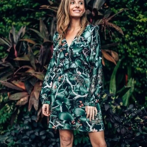 H&M x Johanna Ortiz Green Floral Tropical Woodland Ruffle Frilly Mini Dress 8 10 - Picture 4 of 16