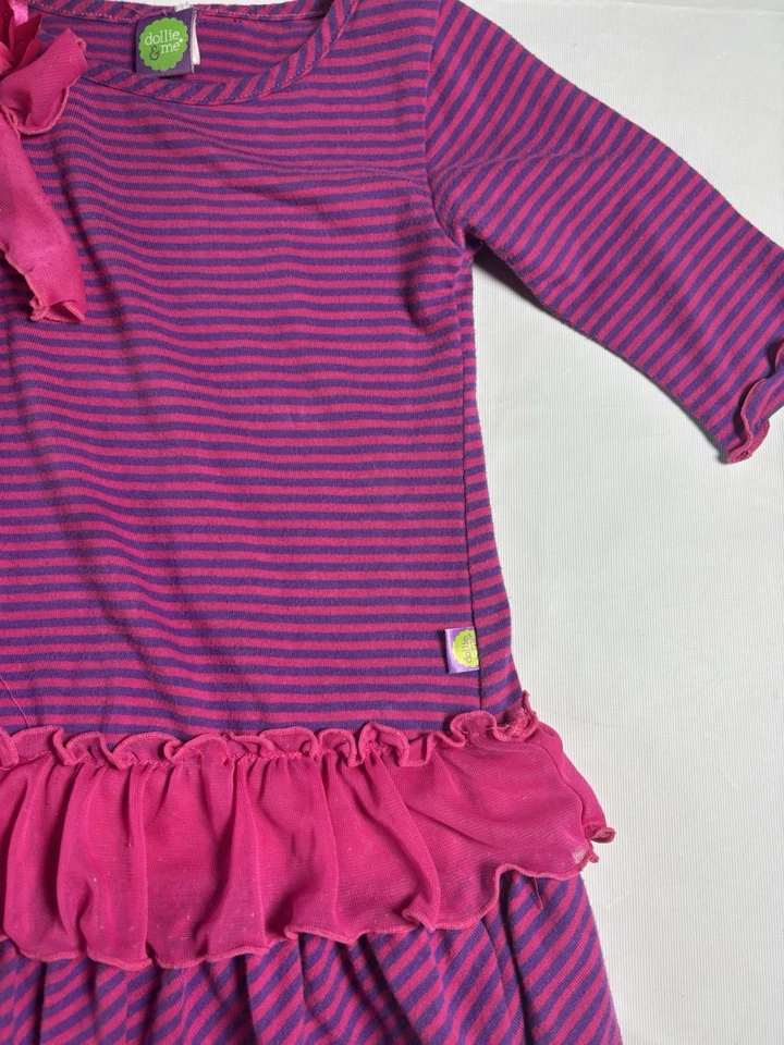 Dollie & Me розовый синий полоски платье оборки отделки размер 4T - Изображение 4 из 4
