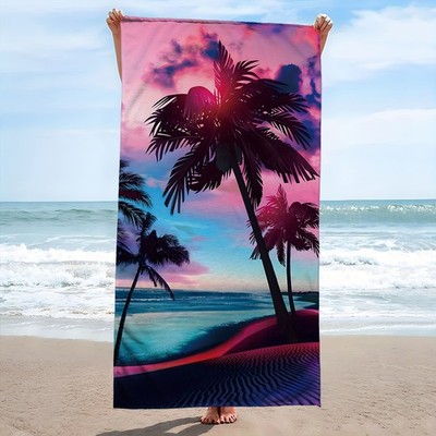 Oversized Beach Towel Featuring a Bohemian Coconut Tree, Made from Super Absor