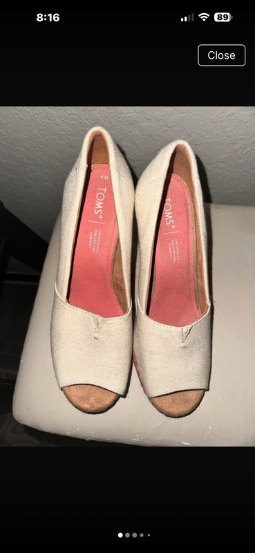 TOMS Women's Beige Peep Toe Wedge Heels Comfort Slip On Fabric Size 9