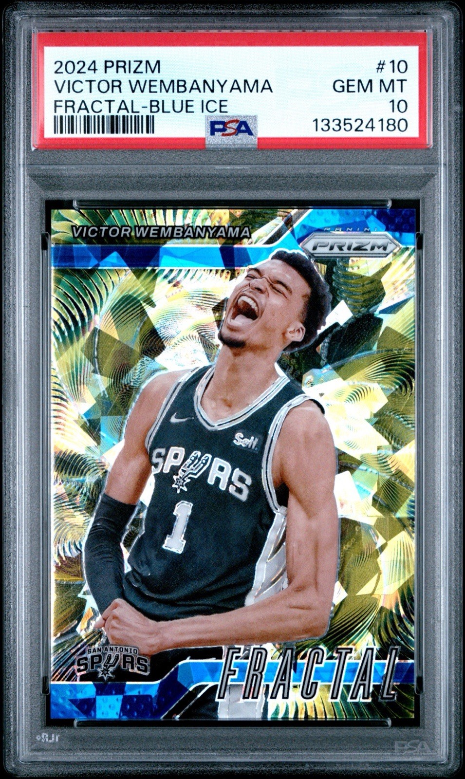 Victor Wembanyama 2024-25 Panini Prizm Fractal Blue Cracked Ice /125 PSA 10