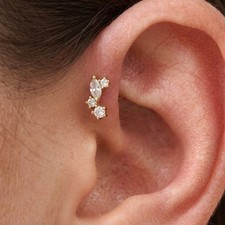 Gold Marquise Trio Cartilage Stud Flat Back Helix Tragus Piercing