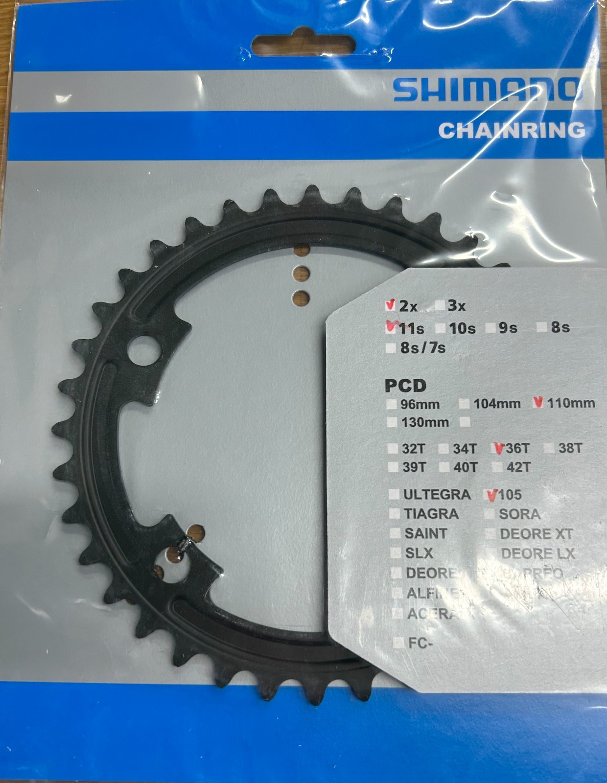 Shimano 105 FC-5800 Chainring 36T-MB 11-Speed Inner 110mm BCD Black Y1PH36020