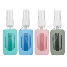 Empty Clear Glass 2oz Small Spray Bottles with Silicone Sleeve Protection