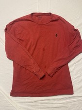 Red long sleeve polo shirt men s small with some moderate staining