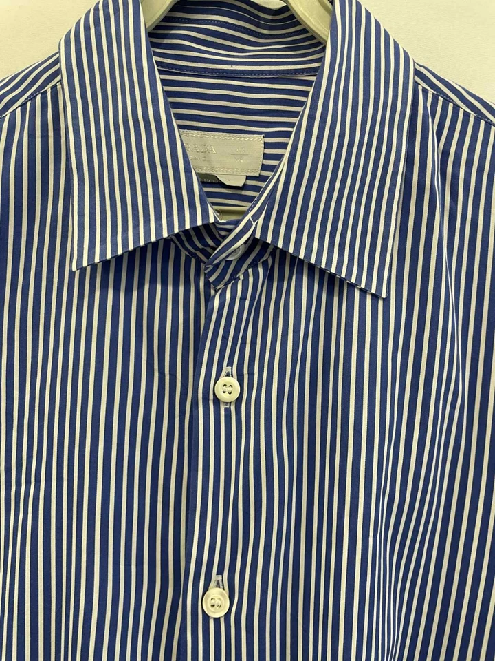 Camisa de Vestir Prada Milano Azul Blanco Rayas Talla 41 (M/L) Hecha en Italia #C9 Foto 4 de 4