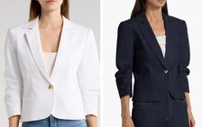 Women Cinq A Sept Collared One Button 3/4 Sleeve Blazer Coat