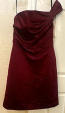 WTOO by Watters & Watters NWT Burgundy One-Shoulder Satin Sheath Dress Ruched 