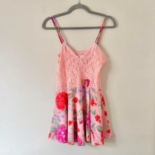 Gold label Victoria's Secret pink floral lace slip SM teddy lingerie 90 vintage