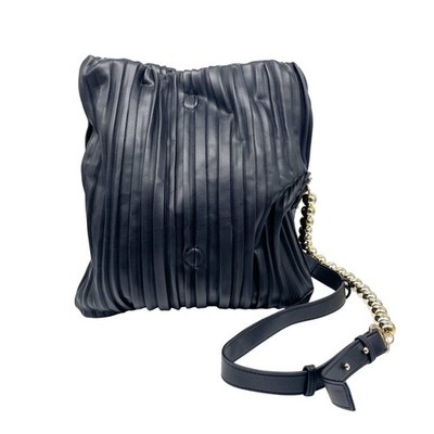 Topshop Women's Black Leather Pleated Gold Chain Crossbody Bag