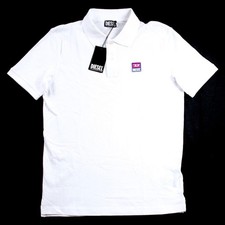 Polo Diesel Uomo L Bianca Logo Patch Elasticizzata Manica Corta Casual 110€ NUOVA