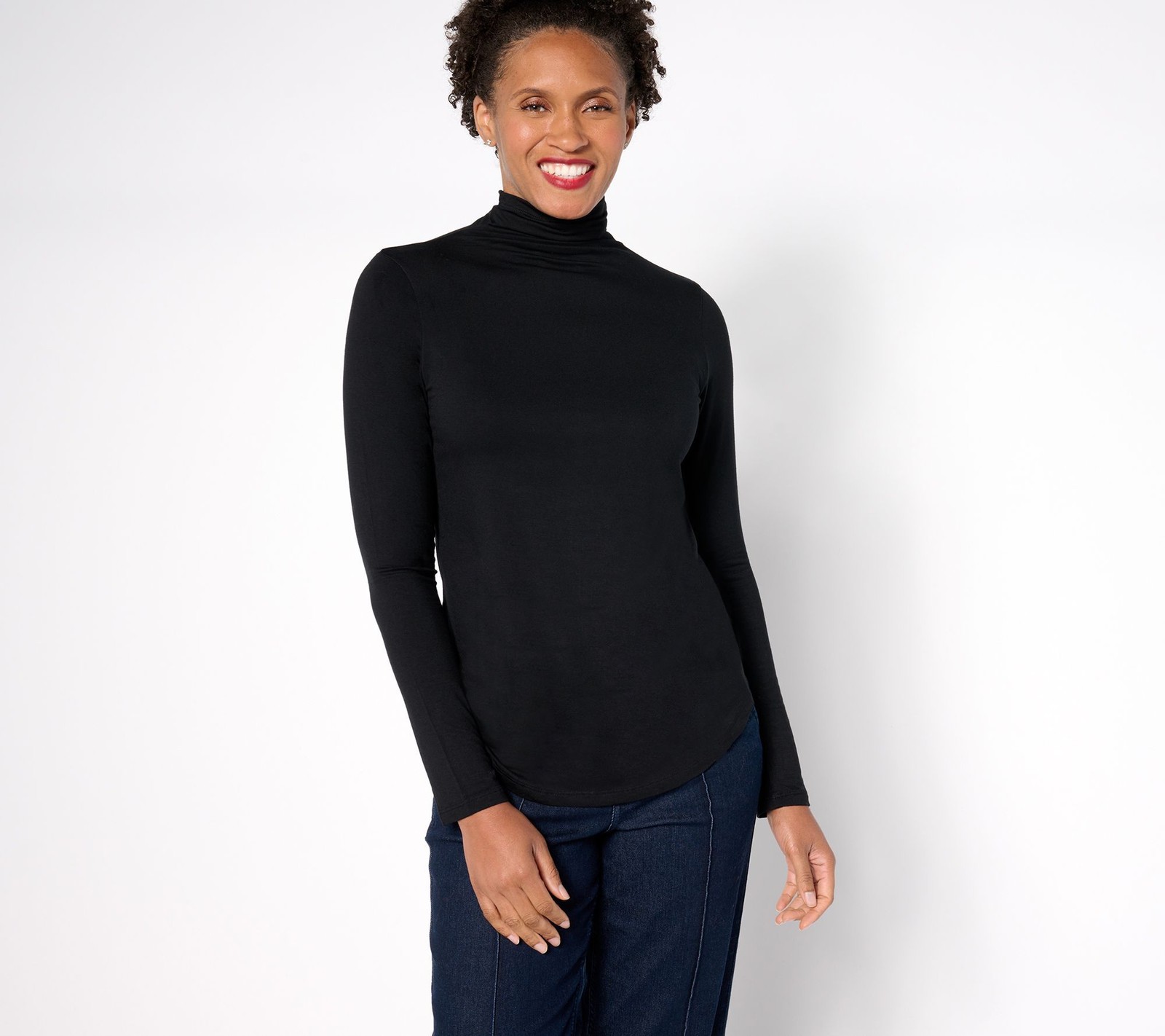 by Stacy London Women's Top Sz XL Long Sleeve Jersey Turtleneck Black A670712