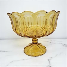 Anchor Hocking Glass Amber Fairfield Footed Compote Pedestal Bowl Centerpiece