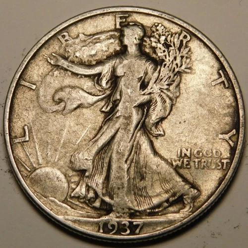 1937 P Walking Liberty Half Dollar 90% Silver F-VF   "As Pictured-Not Cleaned"