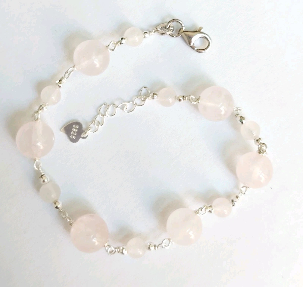 Bracciale In Pietre Naturali Quarzo Rosa E Zebra Giada | Con Ciondolo Cuore E Cartolina | Regalo Per Lei