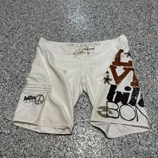 Vintage Billabong Y2K White Graphic Spellout Board Shorts With Pockets Size 36