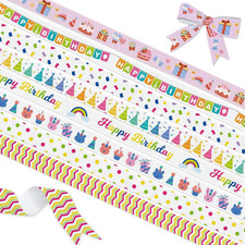 8 Pack Birthday Ribbon Set, 3/8 Inch x 24 Yards Grosgrain Decorative Ribbons, fo