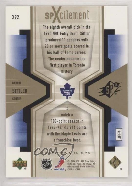 2006-07 SPx SPXcitement /999 Darryl Sittler #X92 HOF - Image 2 of 2