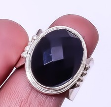 Black Onyx - Brazil Handmade Gemstone 925 Sterling Silver Jewelry Ring s.8 A345