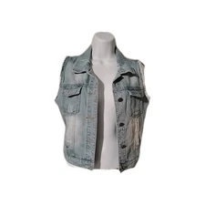 Jean Vest Junior's Size Small Distressed Denim Button