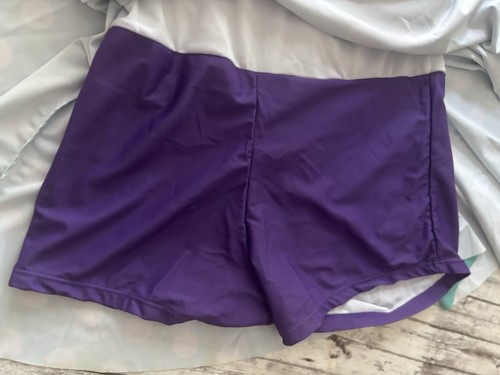 Size 8 One Piece Skirted Swimsuit Purple Teal Polka Dot Bathing Suit Bow Retro - Picture 11 of 12