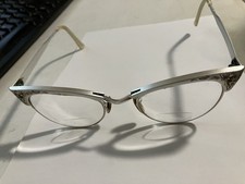 Vtg American Optical AO Silver Etched Aluminum Cat Eye Glasses Frames