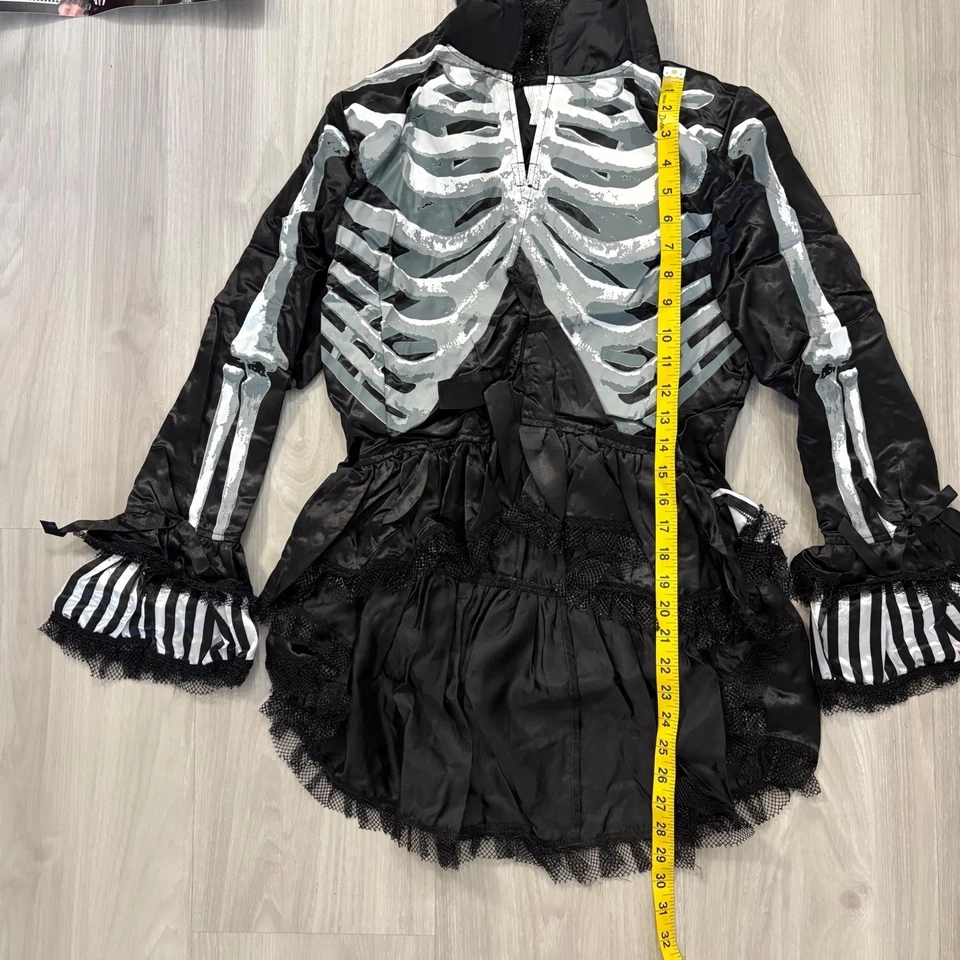 Chaqueta Negra y Hueso Disfraz Adulto Halloween Esqueleto Top Volantes Gótico Para Mujer Foto 3 de 4