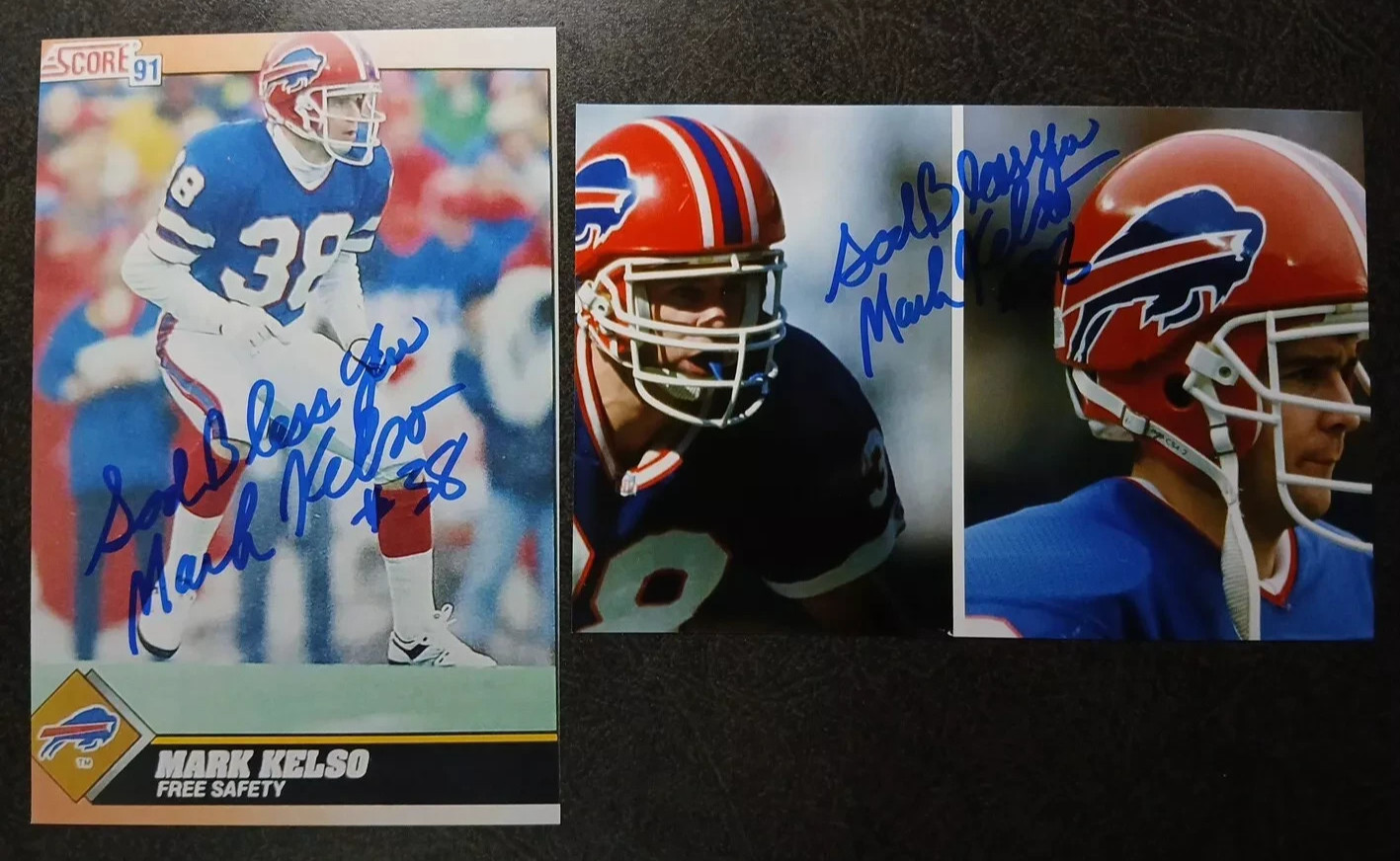 Mark Kelso (2) 4x6 Autographed Photos - Buff. Bills - & FREE Random Sports Card