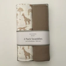 NEW 2 Swaddle Baby Blankets  (0-3M) Animal Theme and Solid Color | Modern Baby