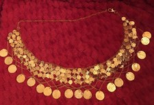 Belly Dancer Gold Tone Metal Coins Dangle Chain Hip Waist Belt Costume Boho CPx