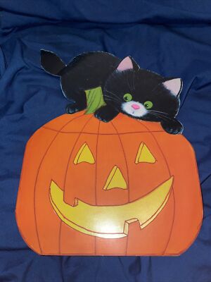 VINTAGE DJB PUMPKIN & BLACK CAT DIE CUT LARGE 1990 s 12  x 10 