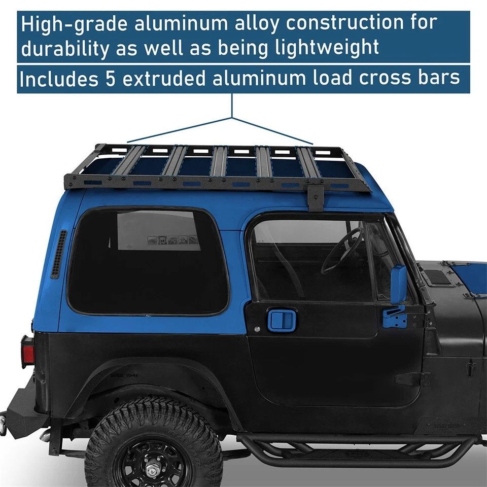 Portaequipajes de techo de aluminio Overland para Jeep Wrangler YJ 1987-1995 techo rígido Foto 4 de 4