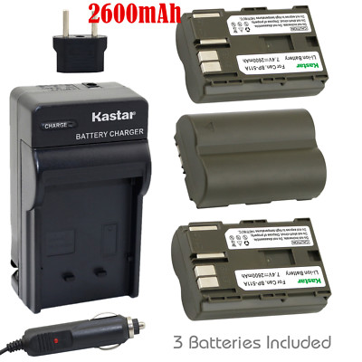 Kastar 3 Battery & Charger kit for Canon BP-511 BP-511A BP511 BP511A CB-5L