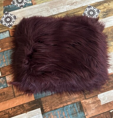 Tahari Faux Fur Long Shag Throw Blanket Plum Purple Burgundy