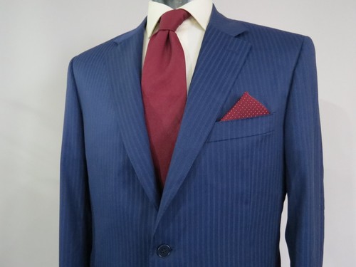 Recent Canali 1934 Italy royal blue tonal stripe side vent flat front suit 44 R