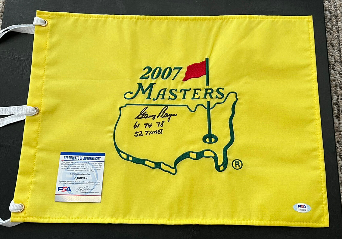 Gary Player Autographed Signed 2007 masters flag w/ 61-74-78 + 52 times he played PSA/DNA 