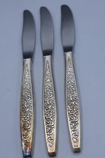 3 Oneida Community TANGIER Dinner Knife 9" Silver-plate Floral Flatware 3-Pc Set