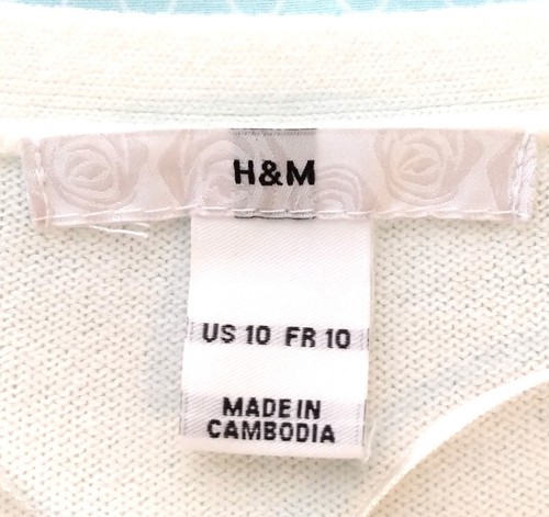 H&M Ivory Sweater Button Up Cardigan Tie Close V-Neck Womens Size 10 Soft EUC - Picture 3 of 9