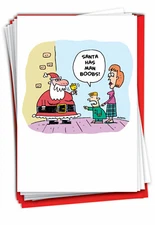 12 Funny Christmas Cards (1 Design, 12 Cards) - Santa Boobs Cartoon B5772