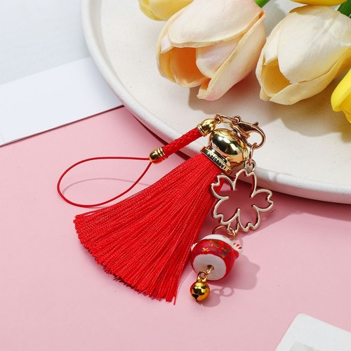 Keychain Wrist Rope Cell Phone Hang Rope Tassel Phone Lanyard Bells Lucky Cat - Photo 5 sur 19