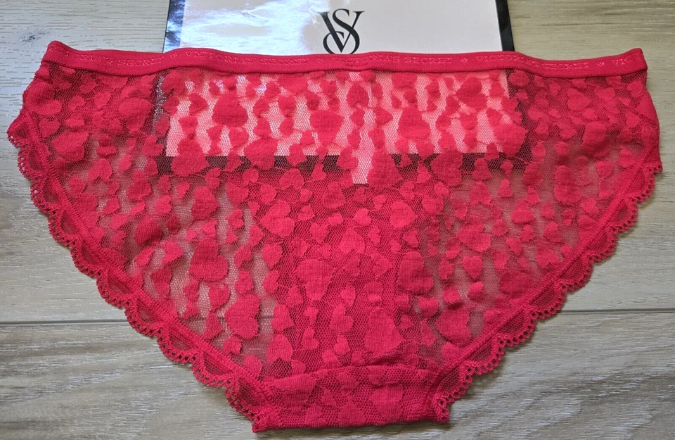Vintage Victoria's Secret Signature Waist Red Sheer Hearts Lace Bikini Panties S - Image 2 of 3