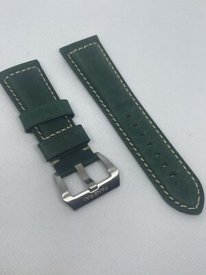 For OFFICINE PANERAI PAM 24mm Dark Green/ Brown Ish Genuine Leather Watch strap