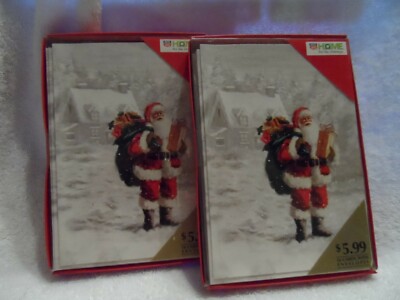 2 Boxes Rite Aid HOME each has 16 Christmas cards + 16 envelops, snowy Santa