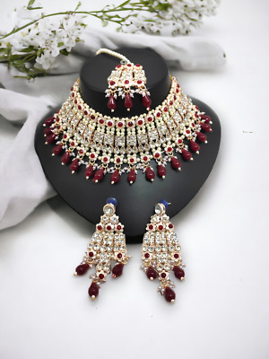 Yuzi Jewells Rose Gold plated Choker Jewellery set with Earrings and Mangtika
