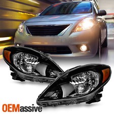 For 2012-2014 Nissan Versa Sedan Halogen Type Black Headlights Pair Leftright