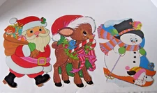 Vintage Christmas 74 American Greetings Die Cuts Set Of 3 Deer Santa Frosty NOS