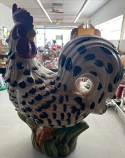 Ceramic Black and White Speckled Country Rooster 12