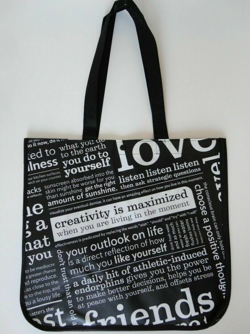 New LULULEMON Original Manifesto Black Reusable Shopping Gym Lunch Bag Large